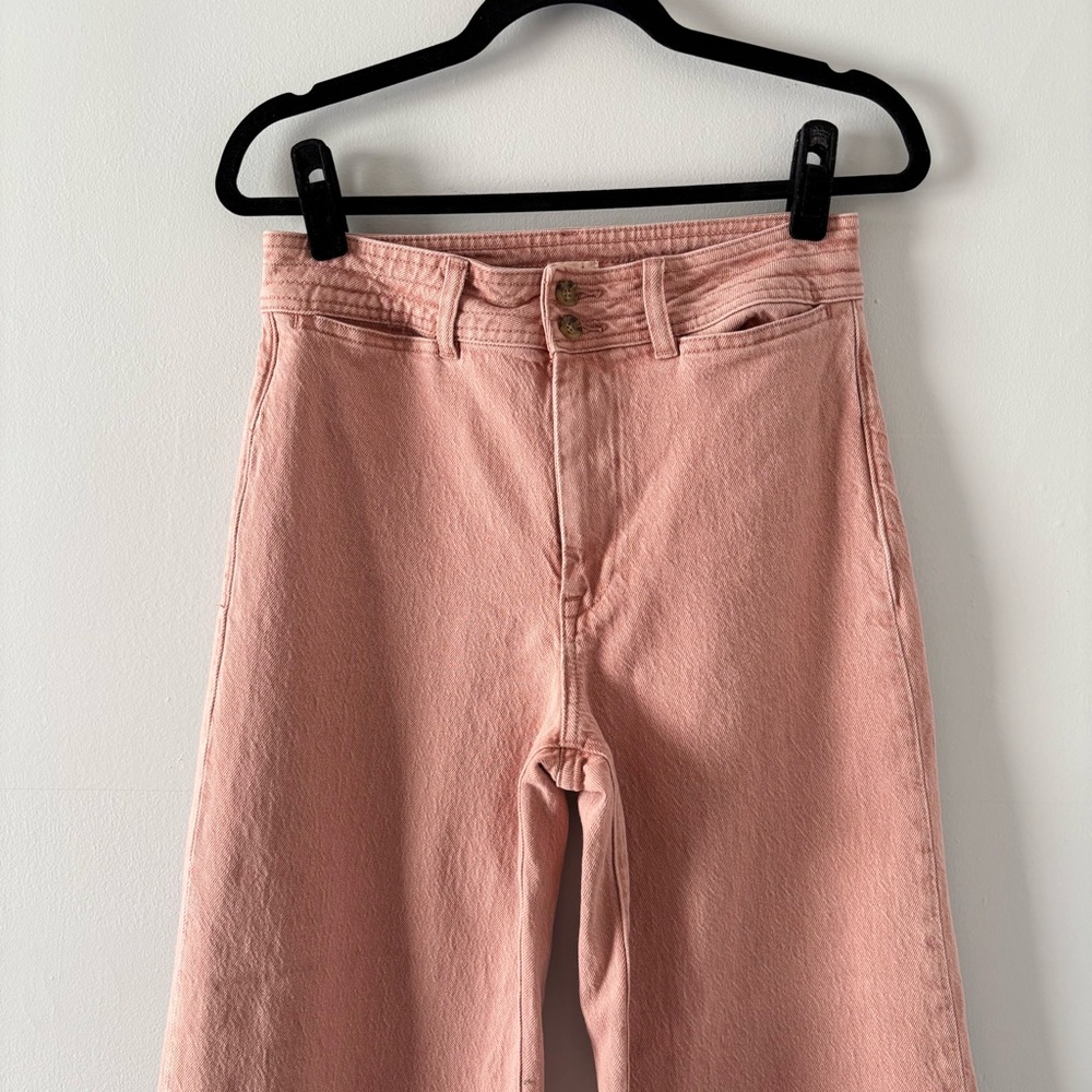 Faherty Harbor Crop Jean Ankle High-Rise Kick Flare Wide Leg Pants Washed Pink - Picture 3 of 7